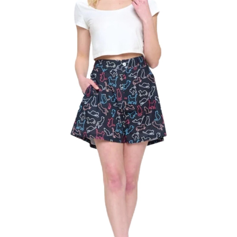 SM Wardrove NWOT Vintage Inspired Black Cat Motif Shorts with Pockets S